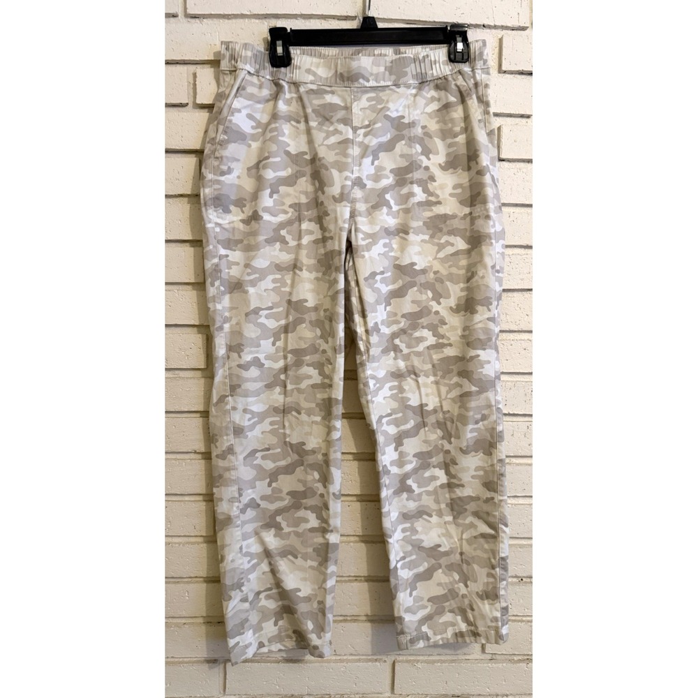 Denim & Co EasyWear Twill Straight Leg Pant w/ Pockets Tan/Gray Camouflage Sz Mp